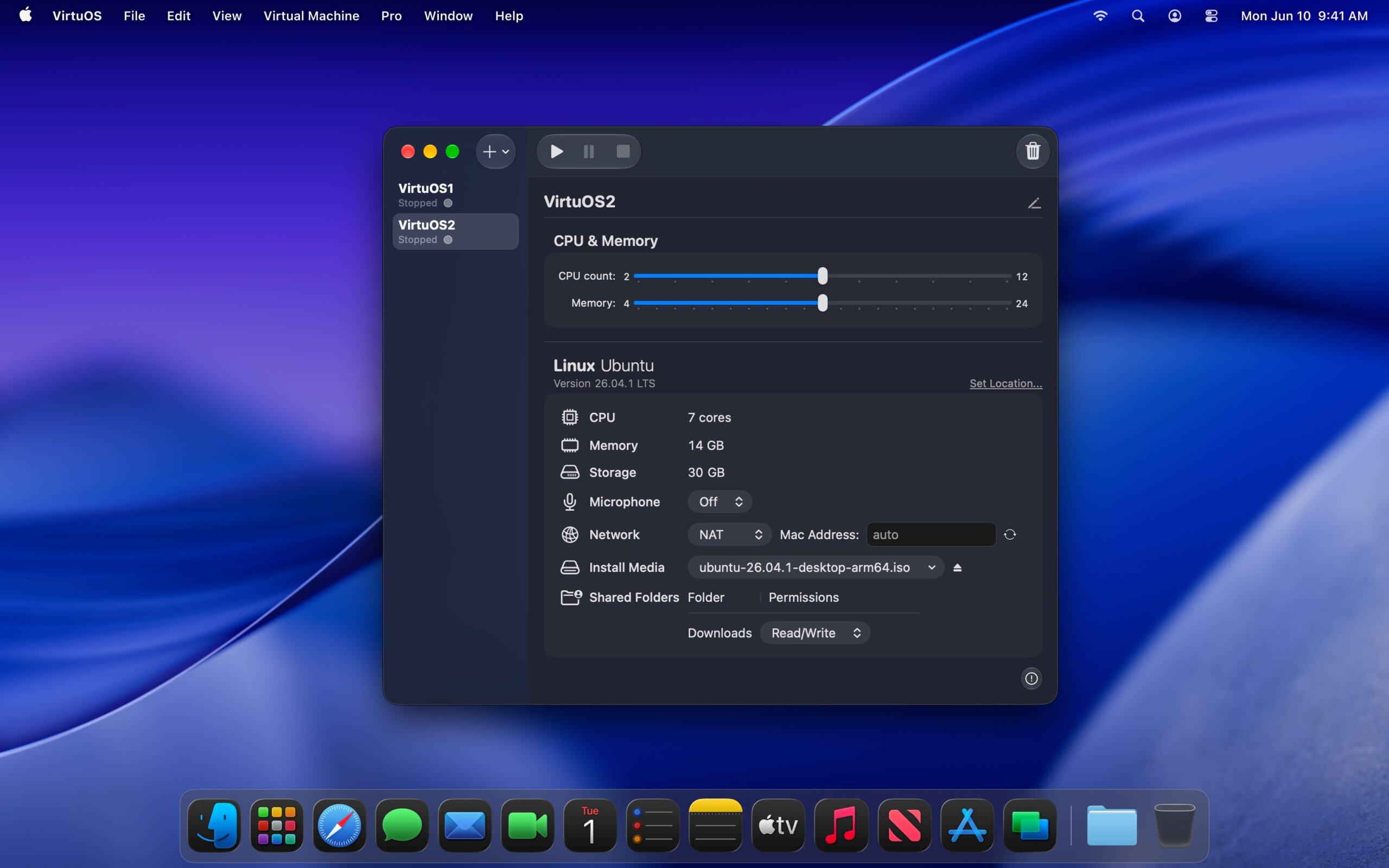 Linux virtual machine settings