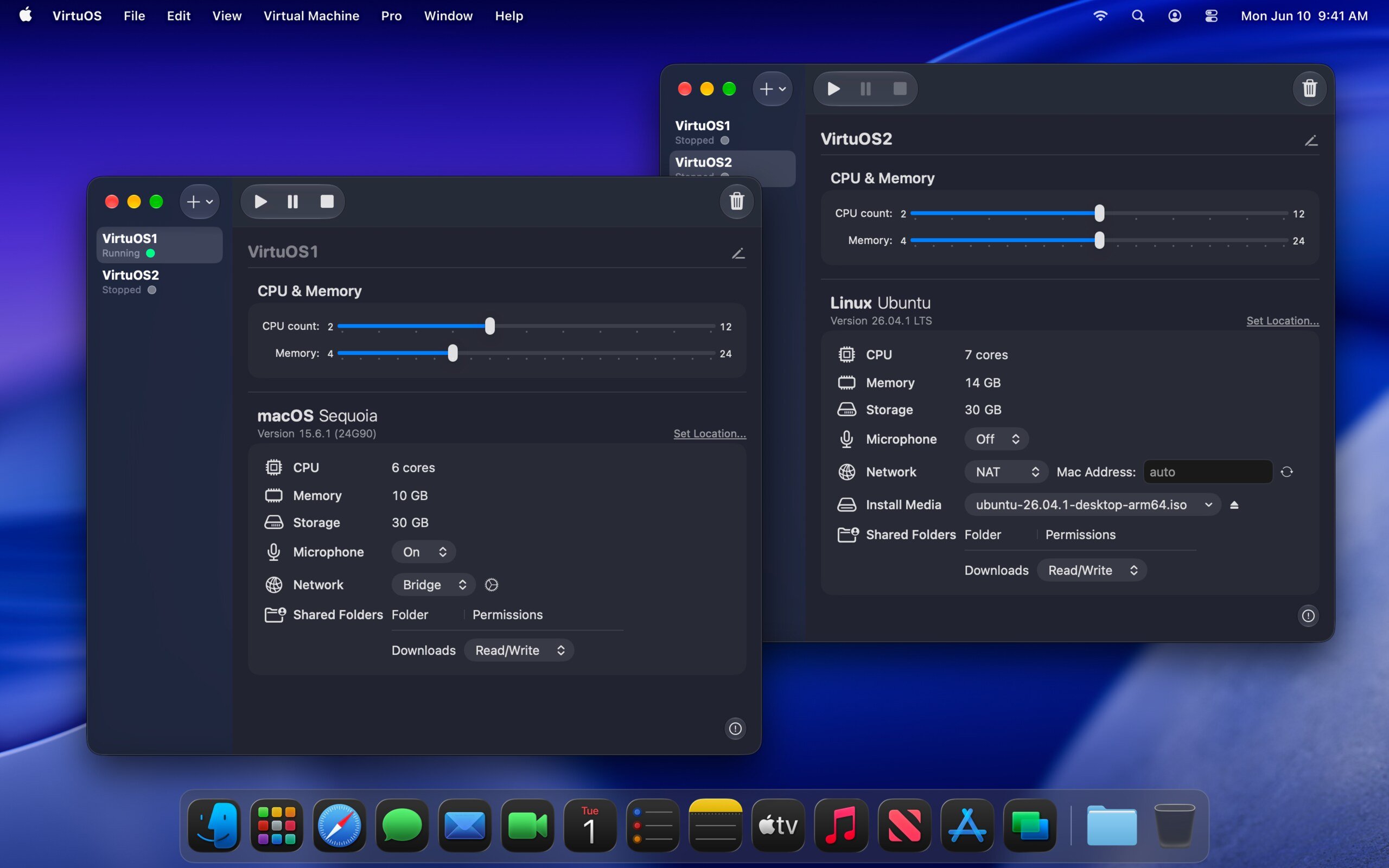 Run several virtual machines side by side