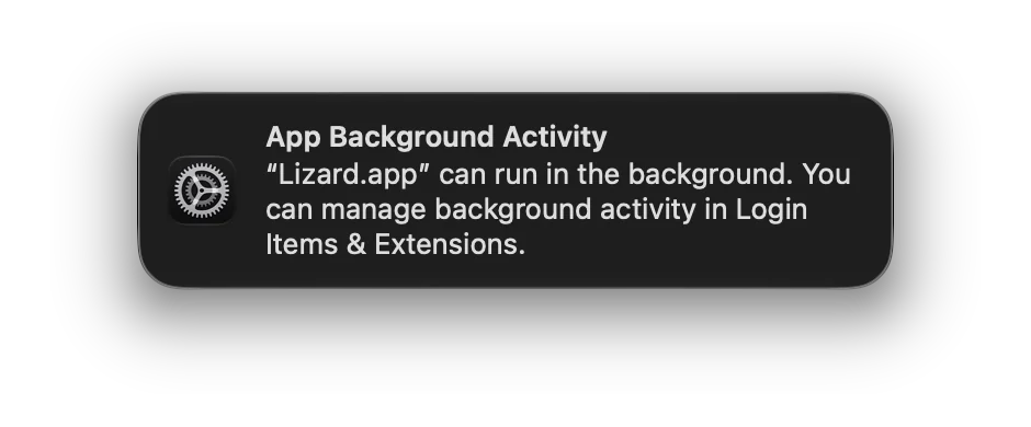 App Background Activity: Lizard.app can run in the background